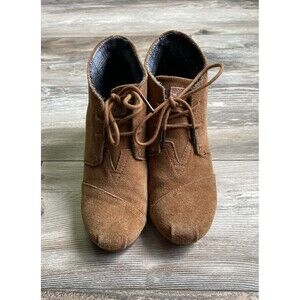 Toms Desert Wedge Booties Brown Suede Lace Up Boots Women’s Size 8